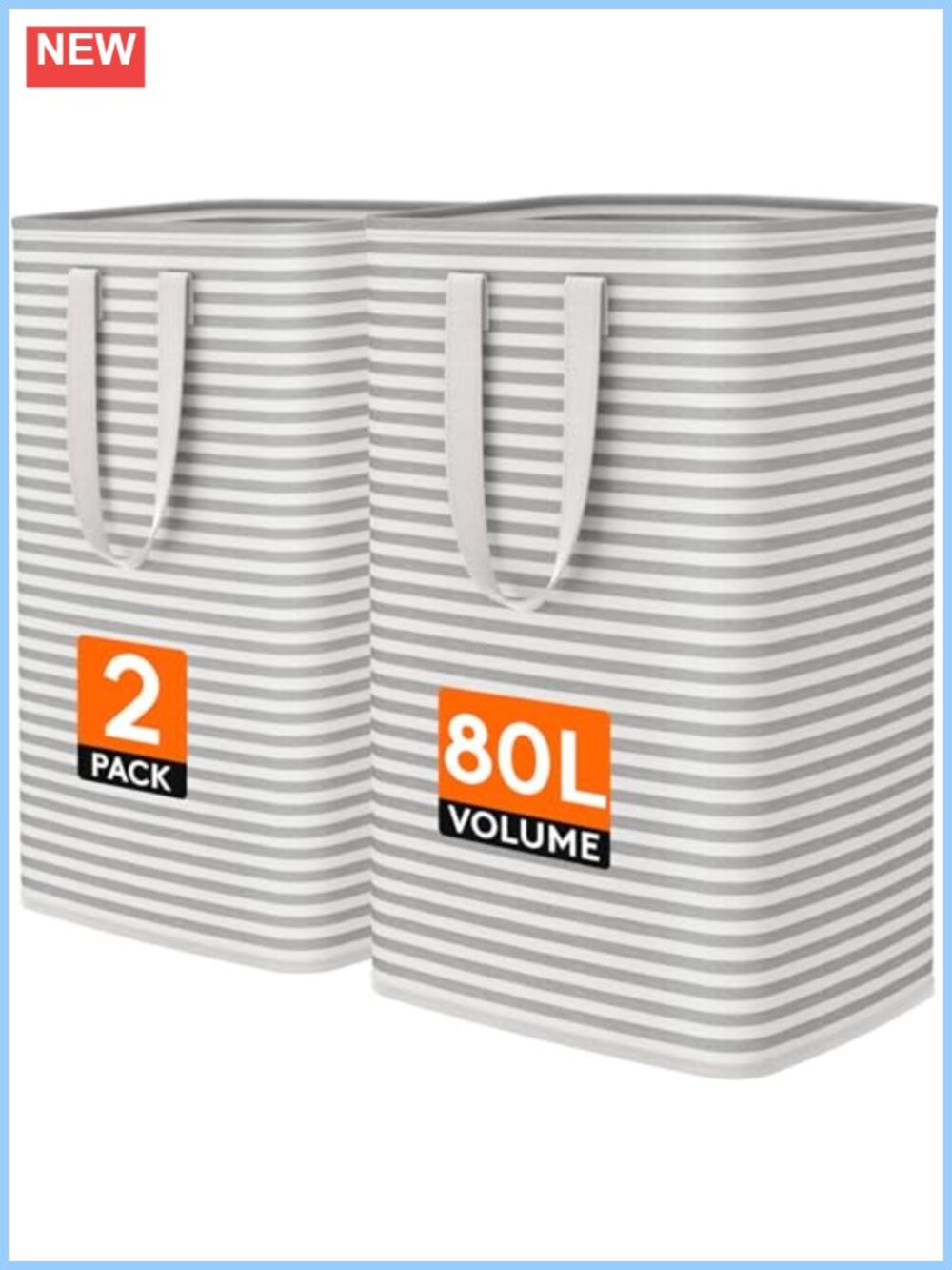 2 Pack 80L Collapsible Laundry Baskets Reinforced Handles Freestanding